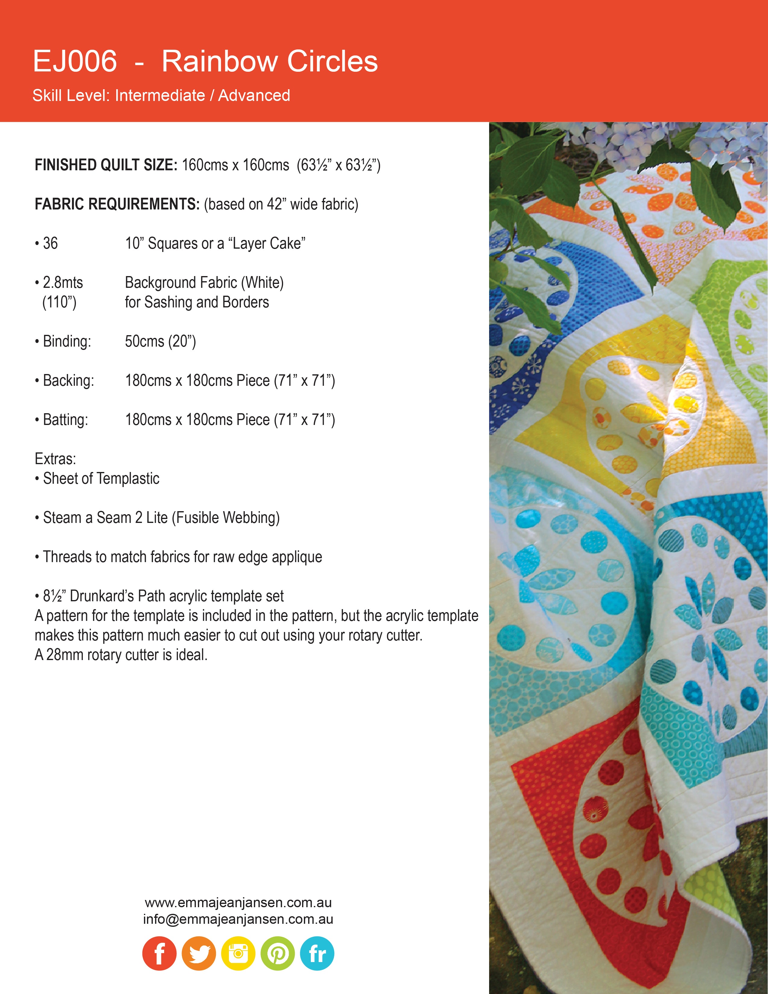 Rainbow Circles Quilt Pattern - PDF