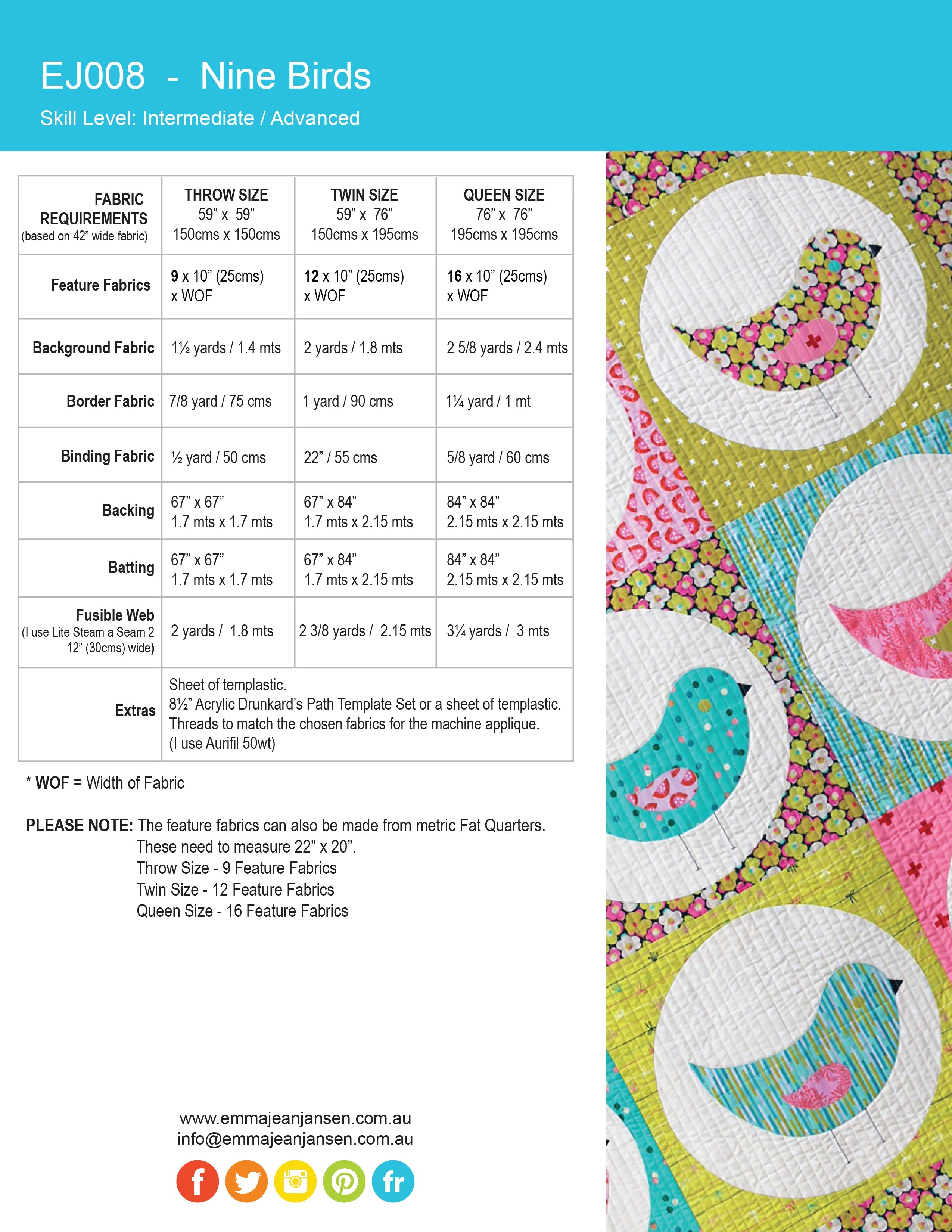 Nine Birds Quilt Pattern - PDF
