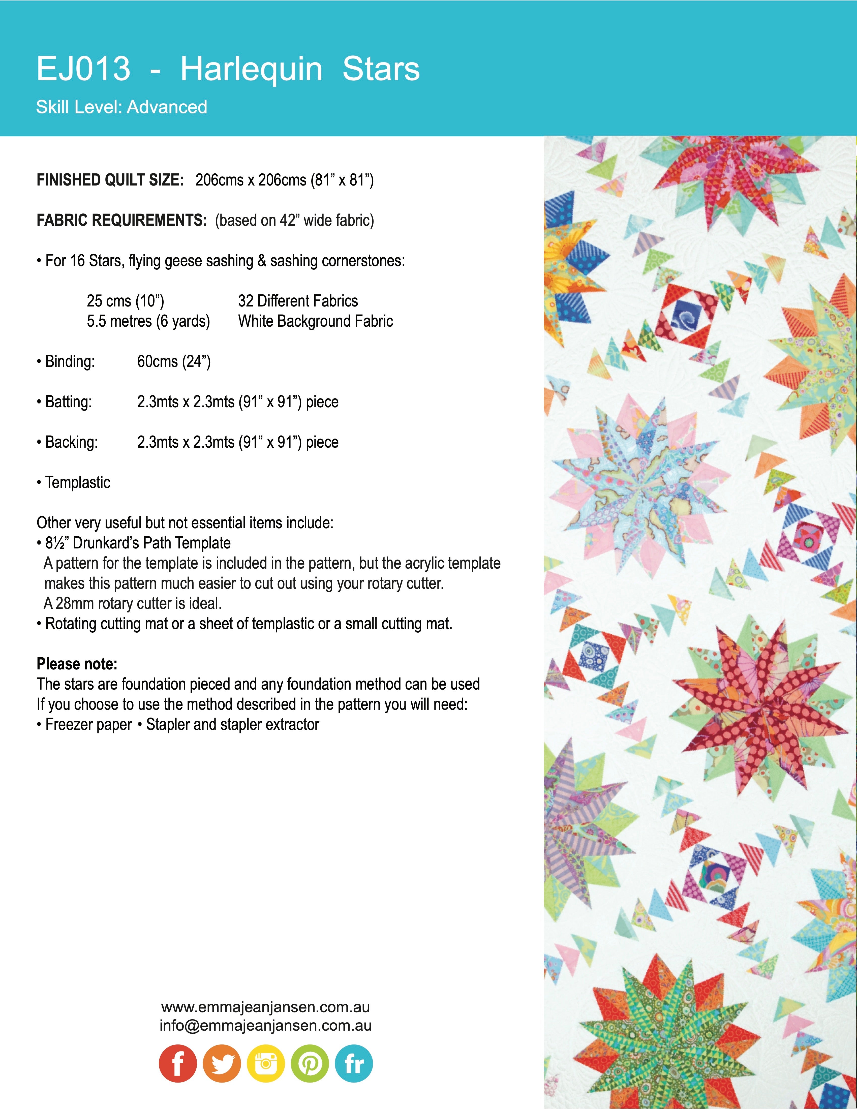 Harlequin Stars Quilt Pattern - PDF