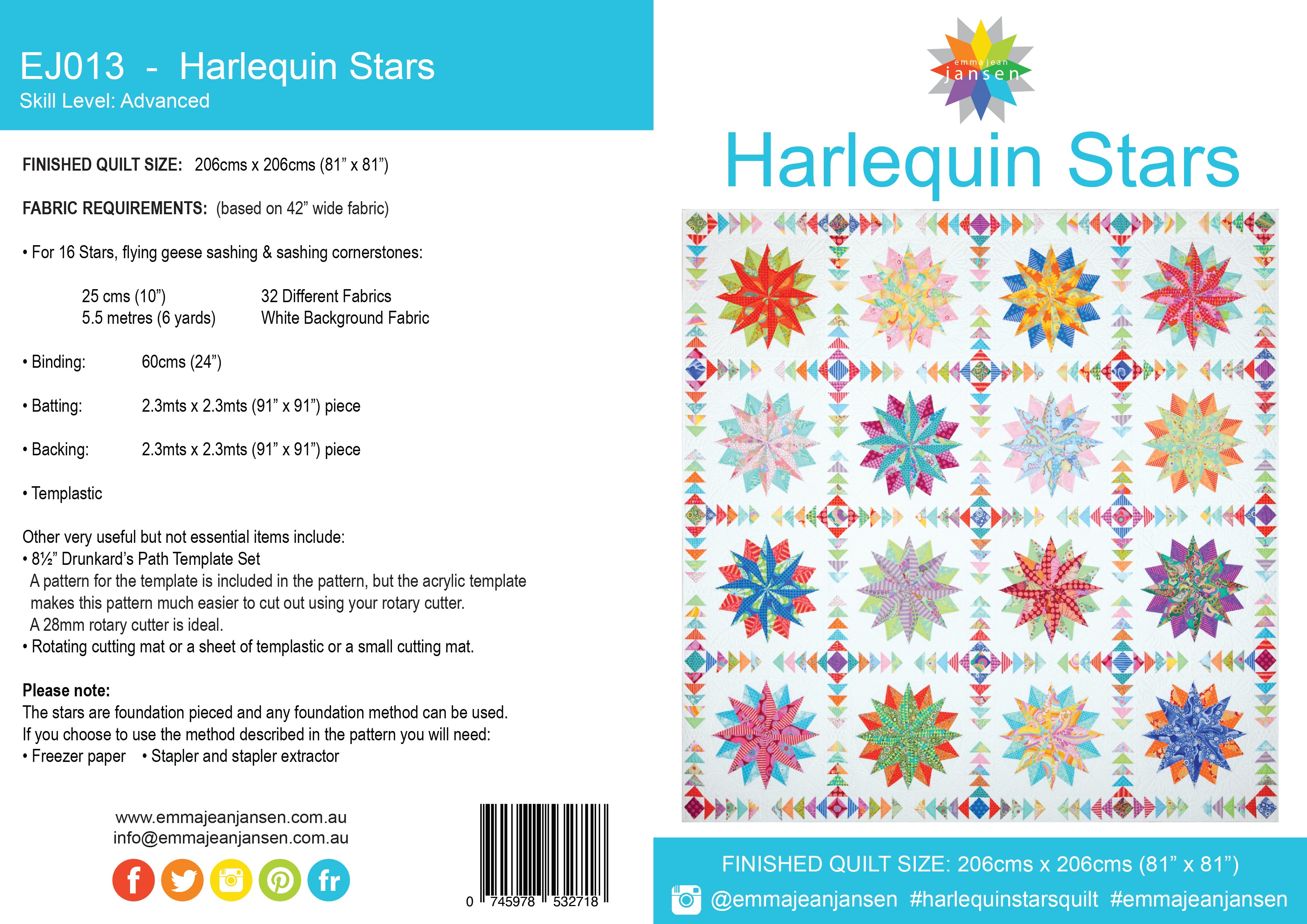 Harlequin Stars Quilt Pattern - Printed