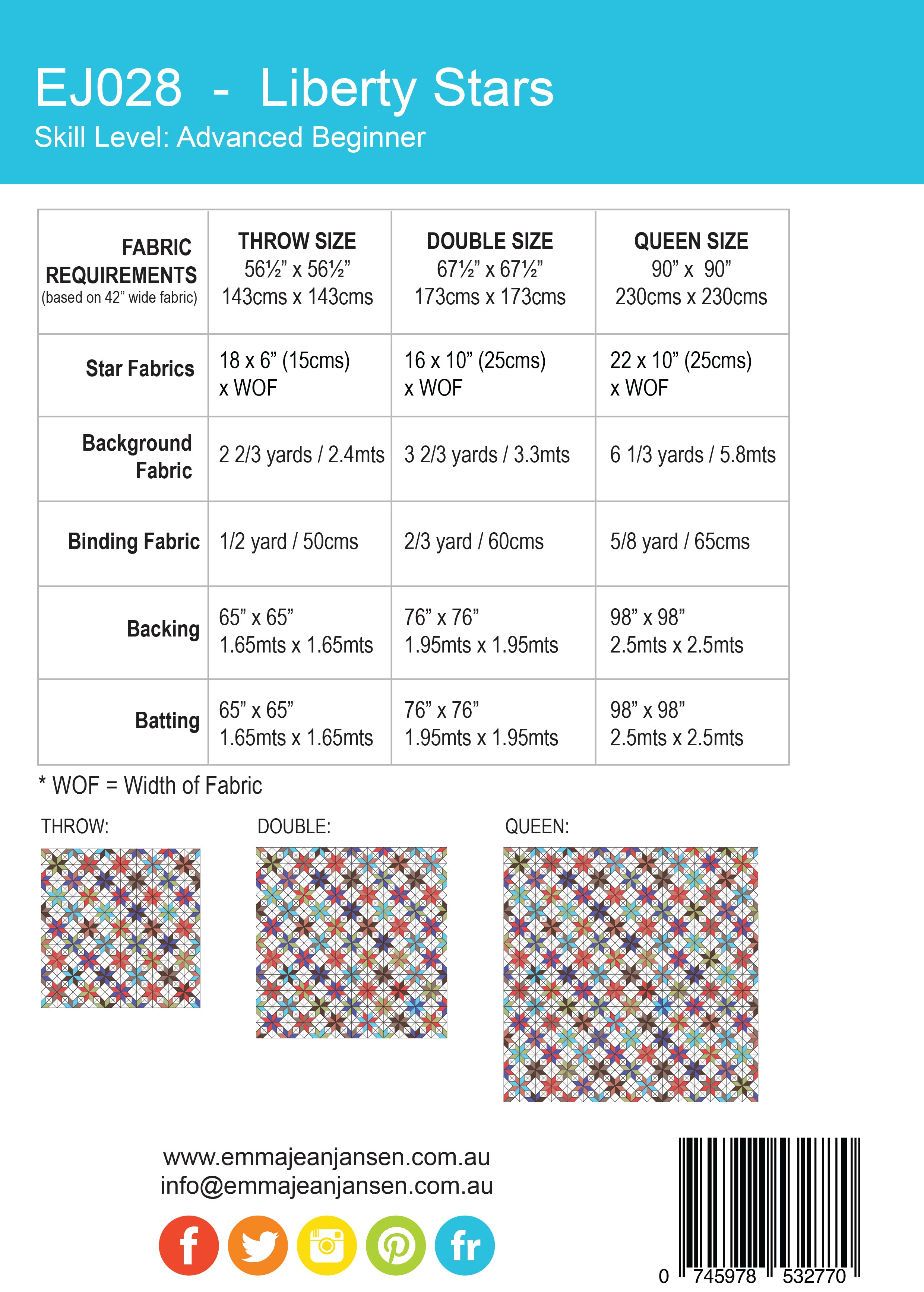 Liberty Stars Quilt Pattern - Printed Pattern with Template