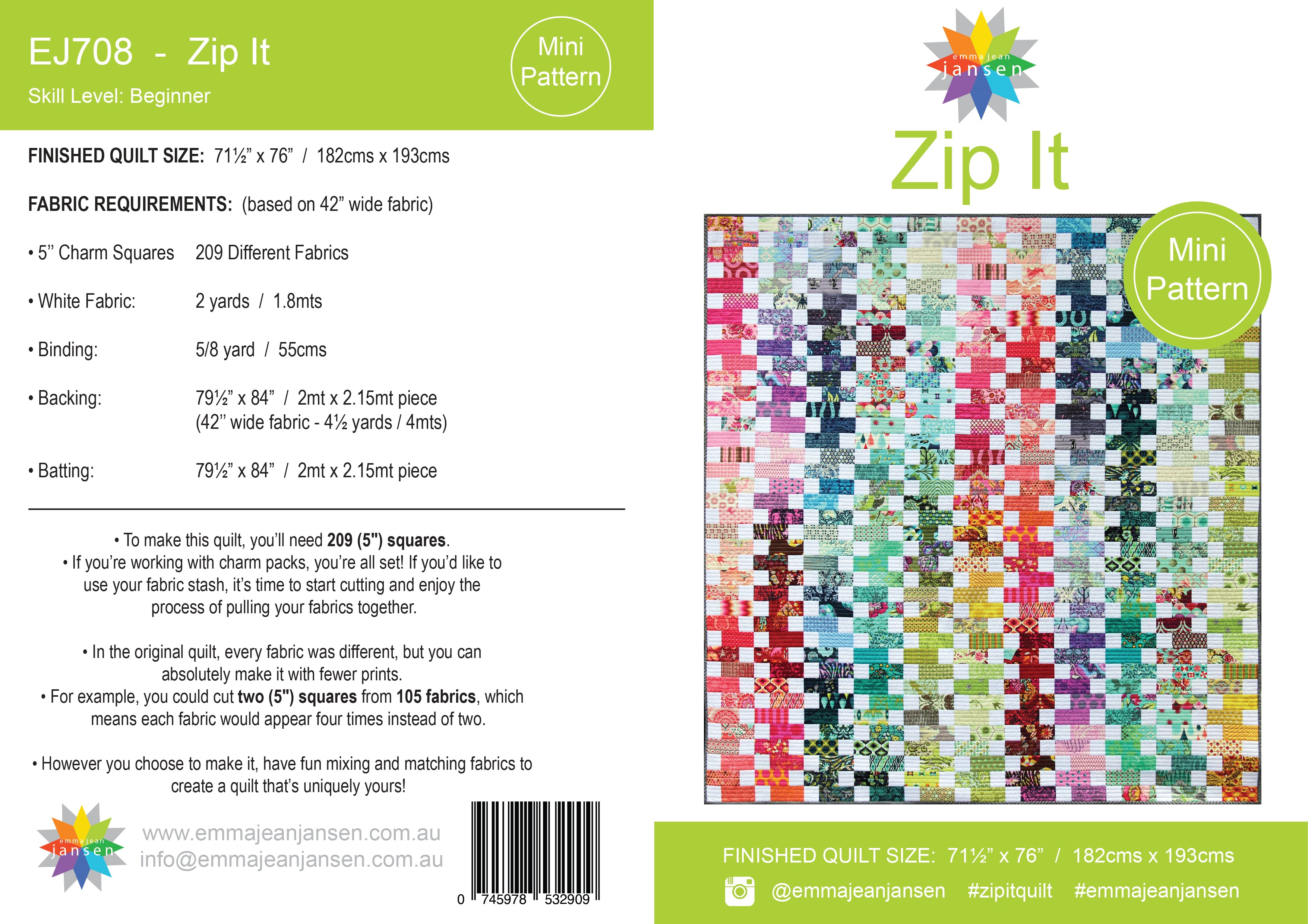 Zip It Quilt Mini Pattern - Printed