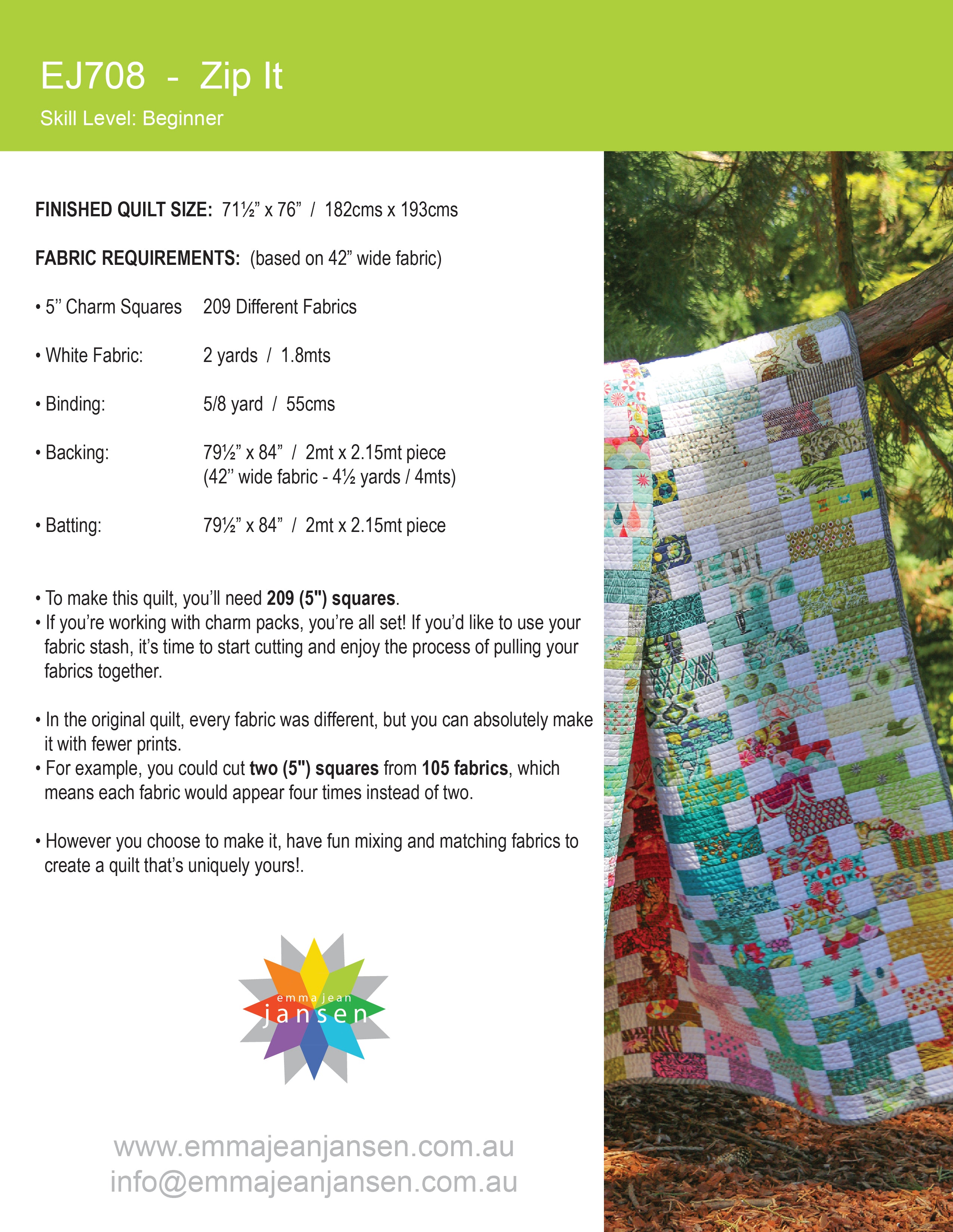 Zip It Quilt Mini Pattern - Printed
