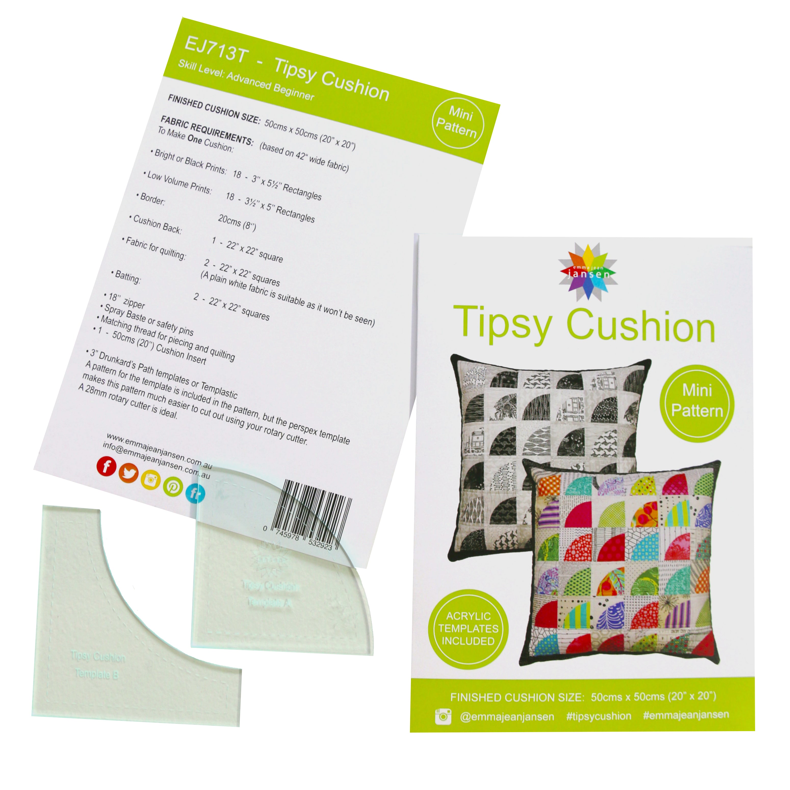Tipsy Cushion Mini Pattern - Printed Pattern and Template Set