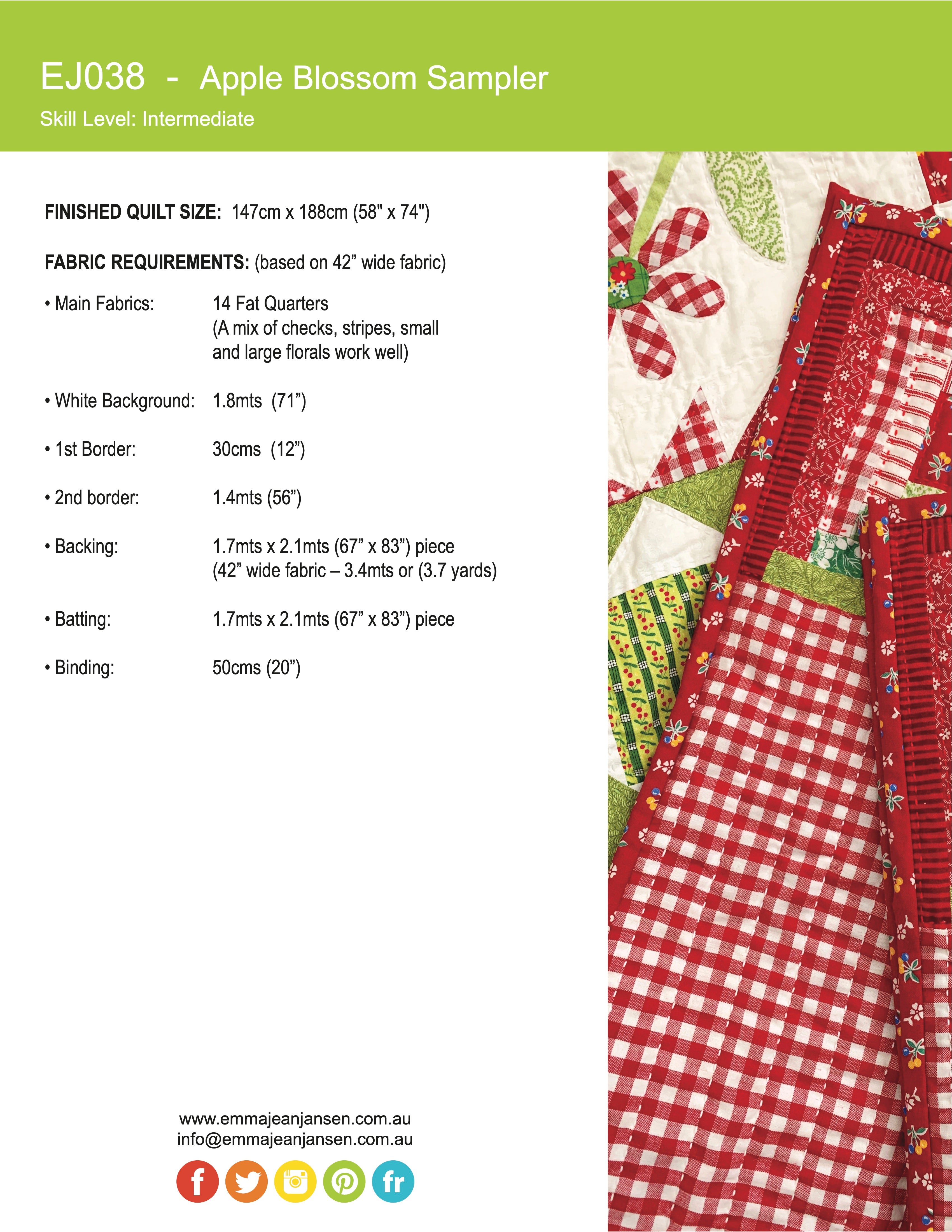 Apple Blossom Sampler Quilt Pattern - PDF
